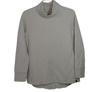 LL Bean PrimaLoft Mock Neck Textured Shirt Women Size M Off-White Cream Layering